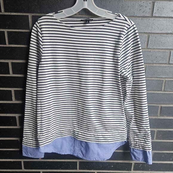 💥$5 ADD ON J. Crew Women’s Mercantile Cuffed Striped Boatneck Cotton Top Size S - Picture 2 of 10